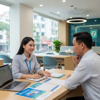 nhân viên ngân hàng tư vấn khách hàng